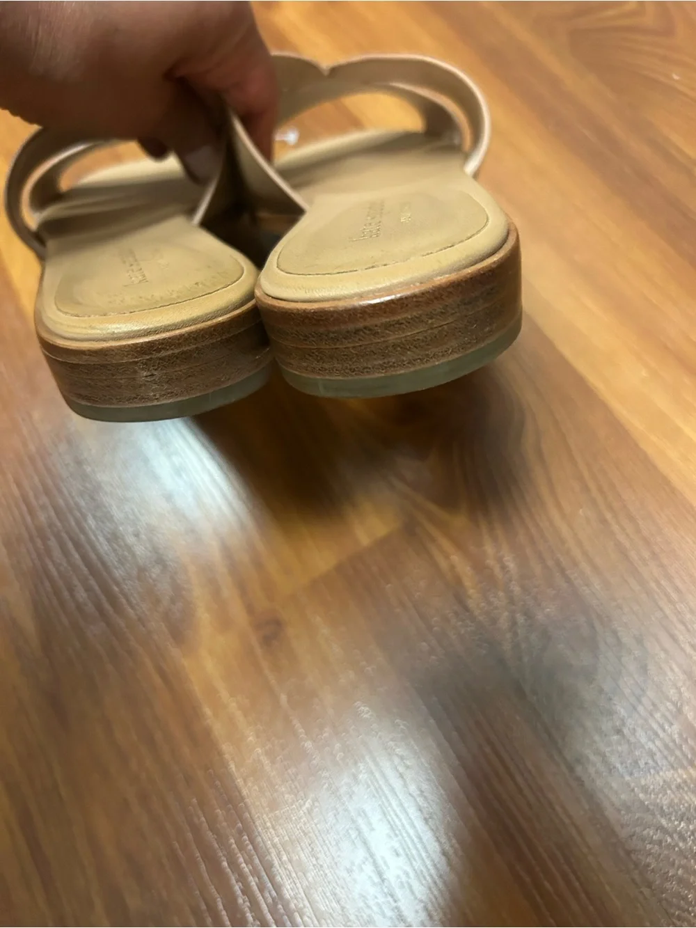 kate spade Neutral Beige Leather Double-Strap Slide Sandals